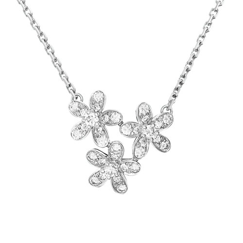 Van Cleef & Arpels/梵克雅寶 經典Socrate系列 18k金白金鑲嵌鉆石3個五瓣花朵吊墜VCARB14900