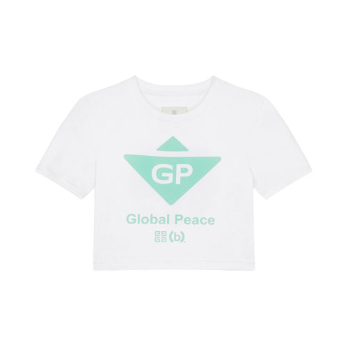 Givenchy/紀(jì)梵希 23年早春新款 BSTROY聯(lián)名系列 女士白色純棉Global Peace印花短款T恤BW70BH3Y97-100