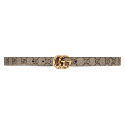 GUCCI/古馳 女士棕色帆布/皮革GG Marmont可逆細腰帶20毫米 65941892TIC8358