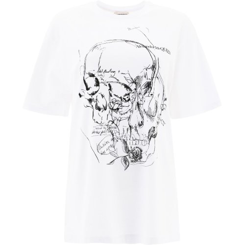 Alexander McQueen/亞歷山大麥昆  女裝 女士白色棉質(zhì)時(shí)尚圓領(lǐng)春夏短袖T恤 651917QZACN0900白色