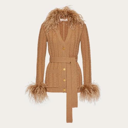  VALENTINO華倫天奴 22年秋冬 女士 針織衫 CARDIGAN BRODé EN LAINE A_VEC PLUMES 1B3KA04U7G