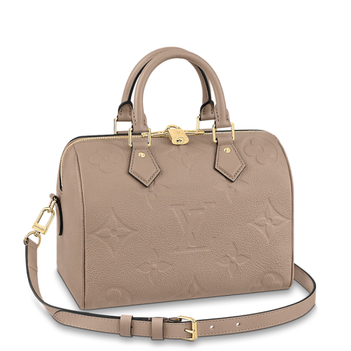Louis Vuitton/路易威登 22春夏新款SPEEDY 25系列 女士鴿子灰壓紋粒面牛皮老花壓花金扣單肩斜挎手提包M59273