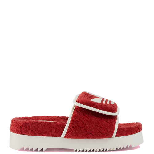  GUCCI/古馳 22年秋冬新款 adidas聯名系列 女士紅色棉質海綿老花印花防水臺拖鞋702398UU0106560