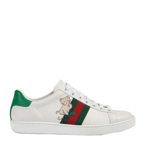 GUCCI/古馳  女士 鞋靴  白色貓咪圖案圓頭系帶低幫板鞋小白鞋 女士休閑運(yùn)動(dòng)鞋 GUCCI 女士運(yùn)動(dòng)鞋 630616-1XG60-9114