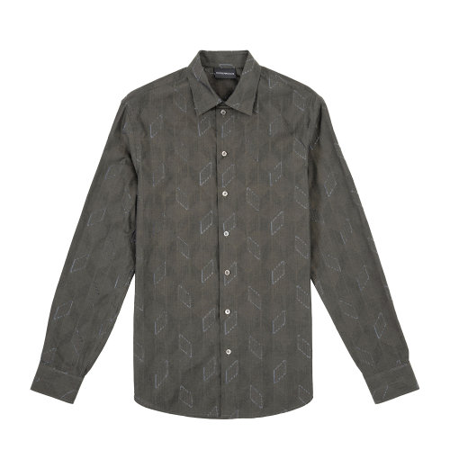 Emporio Armani 男士 灰綠色 純色基礎襯衫  91SM0L-911F5-039