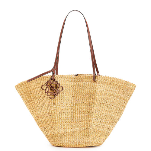 LOEWE/羅意威 20  Shell Basket系列 女士自然色/山核桃色大象草小牛皮徽標裝飾手提單肩斜挎包0010552172