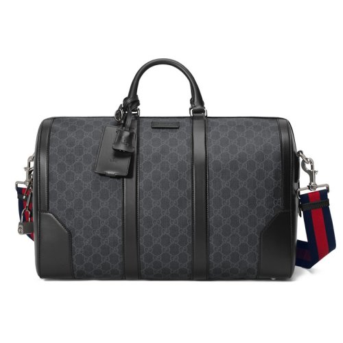 GUCCI/古馳GGSupreme男士黑色帆布條紋織帶波士頓旅行包?474131 K5IAN 1095