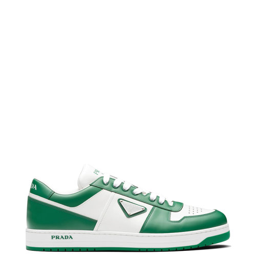 PRADA/普拉達(dá) 22年新款 Downtown系列 男士白色/芒果綠色皮革系帶運(yùn)動(dòng)鞋2EE364_3LKG_F0DJT