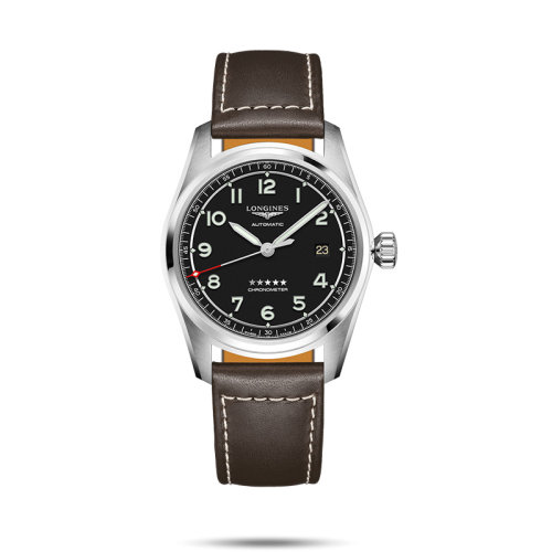 LONGINES/浪琴 浪琴先行者系列精鋼表殼黑盤棕色皮革表帶男士自動機械腕表 40毫米