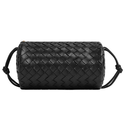 Bottega Veneta/葆蝶家 22新款 女士小號黑色羔羊皮編織圖案金色飾面單肩斜挎包716258V1G118425