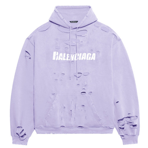 Balenciaga/巴黎世家      CAPS DESTROYED系列 男士紫色棉質連帽衫衛衣659403TKVB63078
