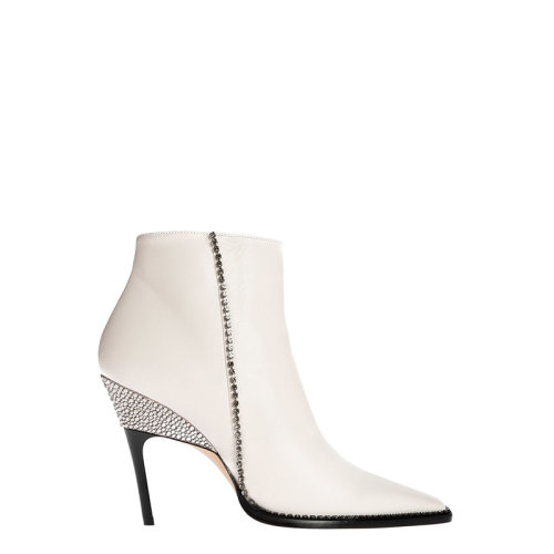 Jimmy Choo/周仰杰  女士白色皮質(zhì)經(jīng)典時(shí)尚水鉆踝靴高跟鞋 BRECKEN100NCILATTE
