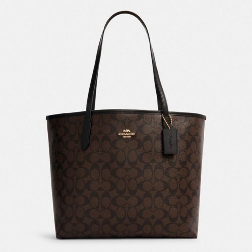 COACH 蔻馳 女包CITY系列 大容量托特包購(gòu)物袋單肩包手提包 5696 IMAA8 深棕色