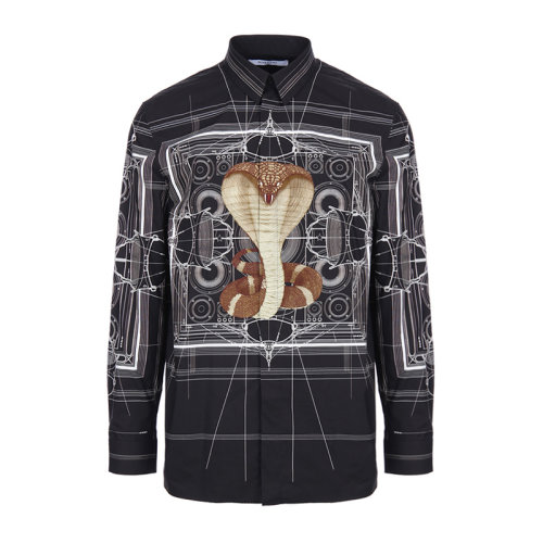 Givenchy 紀梵希 男裝 服裝 黑色棉質眼鏡蛇印花襯衣男士長袖襯衫