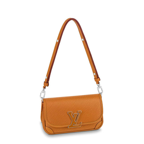 Louis Vuitton/路易威登 22春夏新款BUCI系列 女士焦糖棕黃色粒面牛皮革樹脂徽標銀扣單肩斜跨手提法棍包M59459