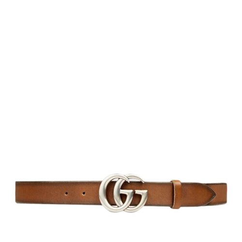 GUCCI/古馳 男士雙GG銀色扣頭棕色皮革休閑皮帶腰帶 414516-VE0N-2535