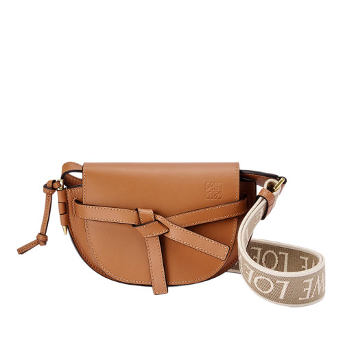 LOEWE/羅意威  Gate Dual系列 女士迷你棕褐色小牛皮翻蓋單肩斜挎腰包0010623429