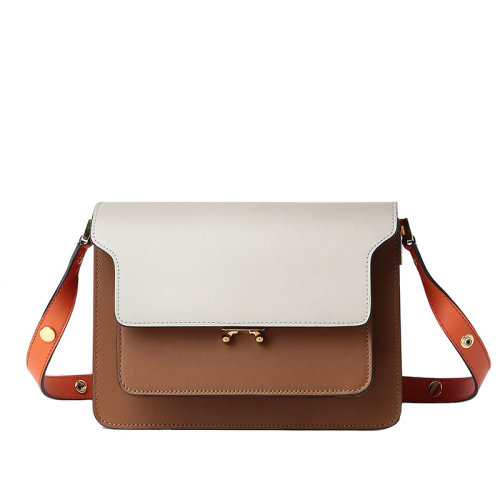 MARNI/瑪尼  TRUNK系列 白棕橙色三色拼接小牛皮信封包斜挎單肩包 SBMPN09NO3LV583Z108N
