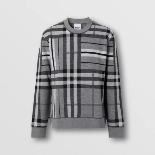  BURBERRY 22年秋冬 男士 格紋拼條紋羊毛提花針織衫 80587961