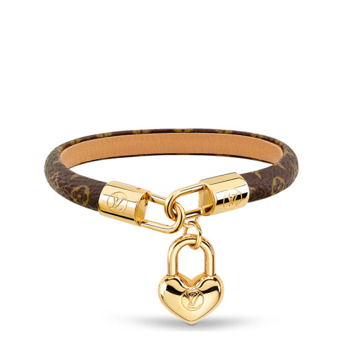 Louis Vuitton/路易威登 22春夏新款CRAZY IN LOCK系列 米色/棕色老花帆布小牛皮內襯金色心形鎖飾手鏈M6451E