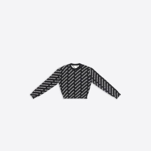  BALENCIAGA巴黎世家 22年秋冬 女士 長袖T恤 Womens Mini Allover Logo Sweater in Black 6942