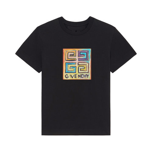 Givenchy/紀梵希 22年早春新款 男士黑色棉質混紡4g logo太陽印花修身T恤BM71CT3Y6B-001