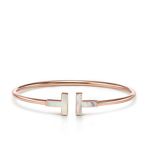 Tiffany & Co./蒂芙尼 經典Tiffany T系列 18K金玫瑰金鑲嵌珍珠母貝T形圖案Wire手鐲GRP11102