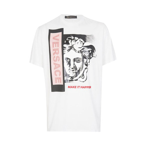 VERSACE/范思哲 男士白色棉質透氣舒適休閑短袖T恤 A76117-1952-A001