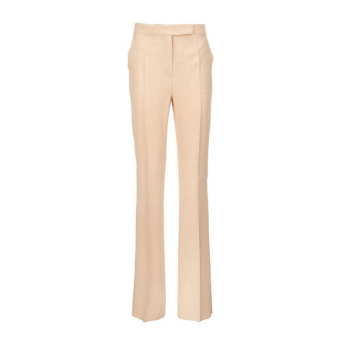 MaxMara/麥絲瑪拉 女士服裝 21春夏 米色高腰棉質直筒褲休閑褲 女士休閑褲