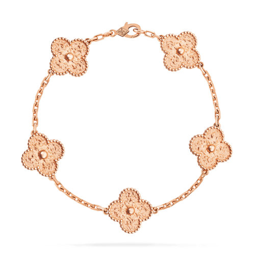 Van Cleef & Arpels/梵克雅寶 經典Vintage Alhambra系列 18K金玫瑰金五花幸運四葉草手鏈VCARN9T300