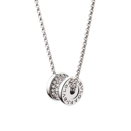 BVLGARI/寶格麗 B.zero1系列18K金白金滿鉆   小蠻腰彈簧項鏈 351117
