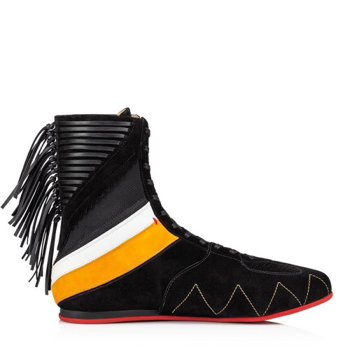 Christian Louboutin/克里斯提魯布托 男士黑色絨面革和V形小牛皮運(yùn)動鞋3201238CM47