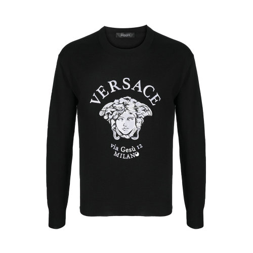 VERSACE/范思哲 男士黑色棉質(zhì)羊毛混紡美杜莎刺繡衛(wèi)衣 A88687-A2375301-B000