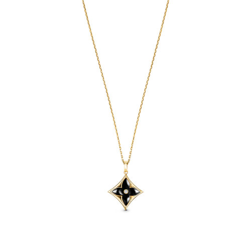 Louis Vuitton/路易威登 MéDAILLON XL系列 經典款18k金黃金鉆石瑪瑙花瓣形狀可調節鏈條項鏈Q93818