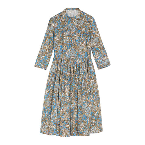 MaxMara/麥絲瑪拉 22年早春新款 PEPE系列 女士綠色純棉府綢碎花中長連衣裙9221122106003