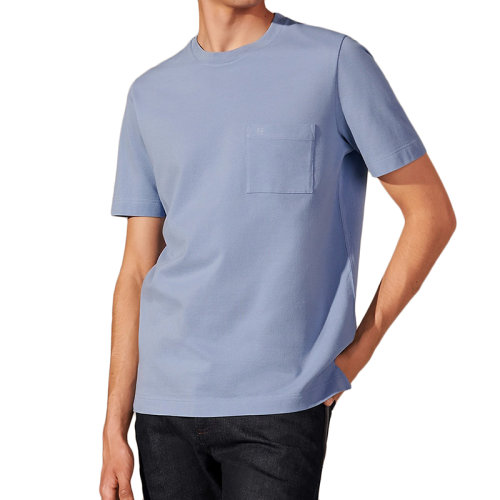 HERMES/愛馬仕 22年秋冬新款 男士天藍(lán)色純棉H字刺繡短袖T恤H072025HA69LA