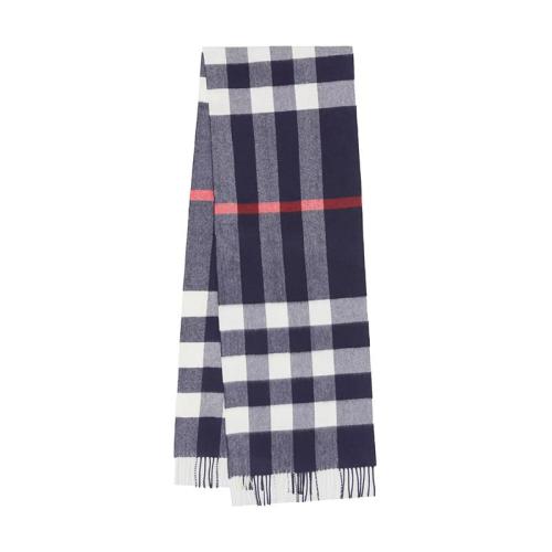 BURBERRY/博柏利 22年早春新款 男女同款海軍藍色純羊絨格紋流蘇圍巾80155531