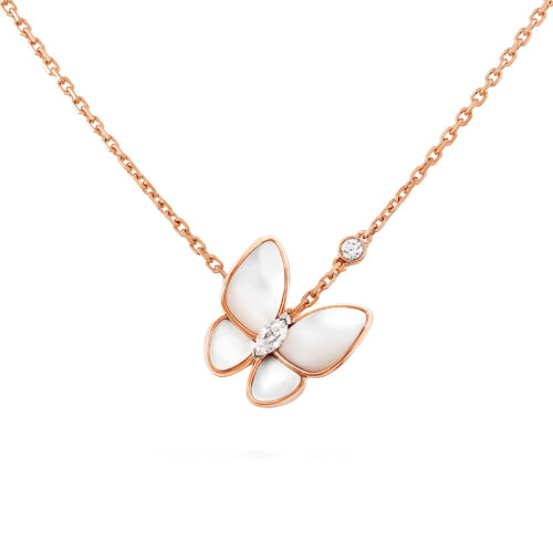 Van Cleef & Arpels/梵克雅寶 經(jīng)典款Deux Papillons 女士白色珍珠貝母兩只蝴蝶項(xiàng)鏈 VCARO8FO00