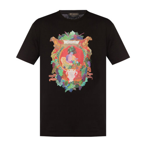 VERSACE/范思哲 男士黑色棉質(zhì)彩色印花裝飾圓領(lǐng)上衣短袖T恤 A85991-A228806-A1690