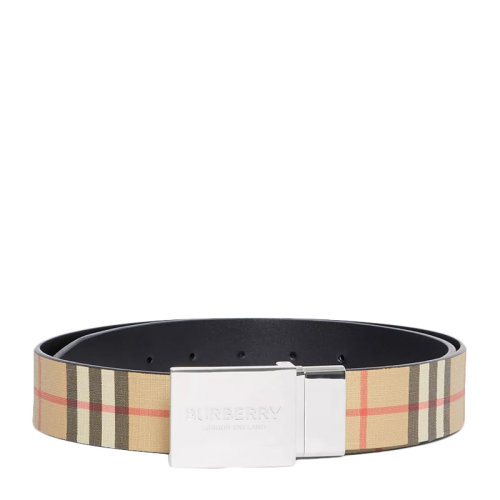 BURBERRY/博柏利 【20春夏新款】男士雙面兩用飾牌搭扣 Vintage 格紋環保帆布板扣式腰帶皮帶 8019817