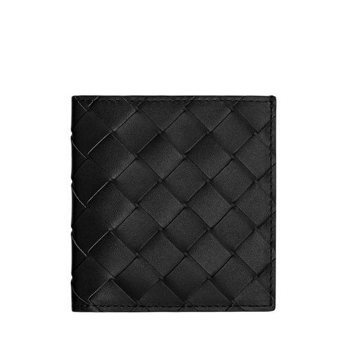 Bottega Veneta/葆蝶家 經典款 男士黑色Intrecciato編織牛皮革雙折薄錢包592623VCPQ48803
