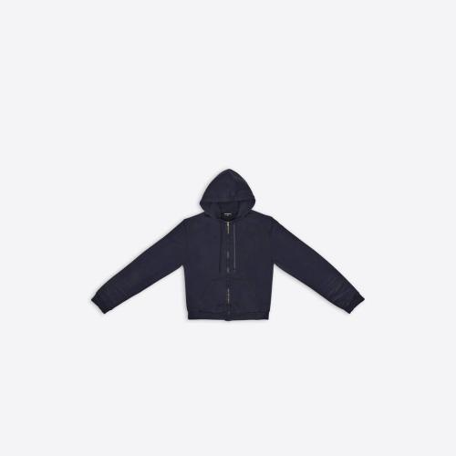  BALENCIAGA巴黎世家 22年春夏 男士 衛衣 Mens Balenciaga Tab Worn-out Zip-up Hoodie in Bla