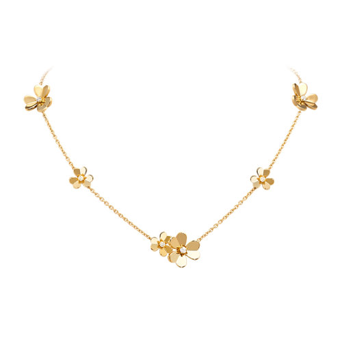Van Cleef & Arpels/梵克雅寶 經典Frivole系列 18k金黃金鑲嵌鉆石9朵三瓣花朵項鏈VCARD31500