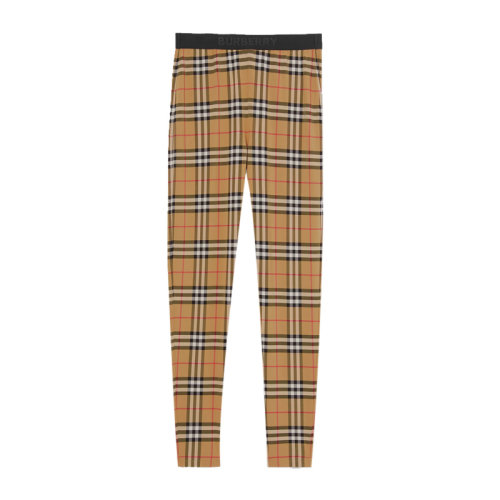 BURBERRY/博柏利  女士黃色格紋聚酰胺彈力長(zhǎng)褲修身休閑緊身褲