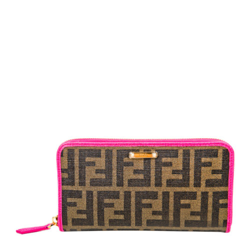 FENDI/芬迪 女士棕色PVC配皮經典雙F印花長款手拿包手包錢包女包 8M0299-GRP-F0P3N