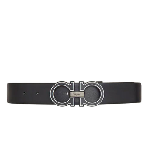 Salvatore Ferragamo/菲拉格慕 男士 黑/藍色雙面皮革皮帶腰帶 670028 742640