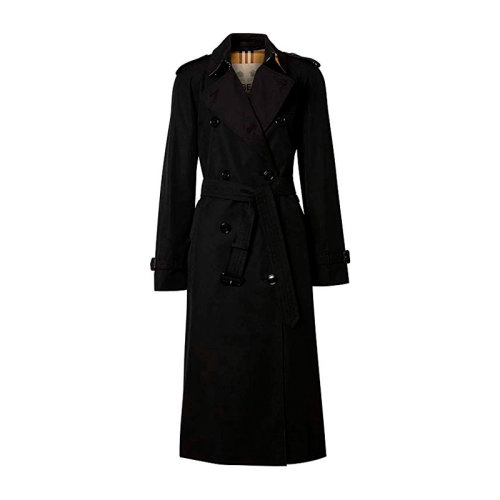 BURBERRY/博柏利  女裝 服裝 黑色棉質雙排扣束腰中長款 女士風衣 8019524