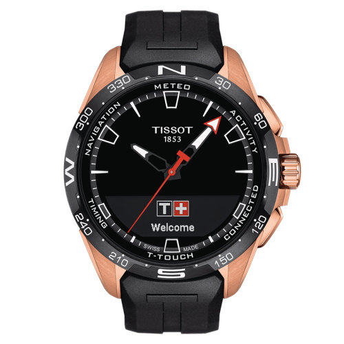 TISSOT/天梭 騰智無界系列 男士黑色表盤石英太陽能觸屏機芯防磁鈦金屬表殼橡膠表帶腕表47毫米T121.420.47.051.02
