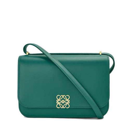 LOEWE/羅意威 Goya系列 女士松綠色小牛皮金色徽標點綴翻蓋單肩斜挎包0010640589