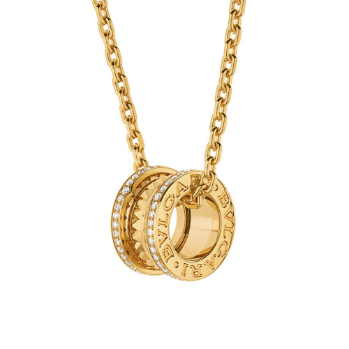 BVLGARI/寶格麗  B.ZERO1系列 18k金黃金鑲鉆吊墜飾有密釘鉆石項鏈358349